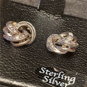 Macy’s Diamond Love Knot Stud Earrings (1/10 ct. t.w.) in Sterling Silver OBO